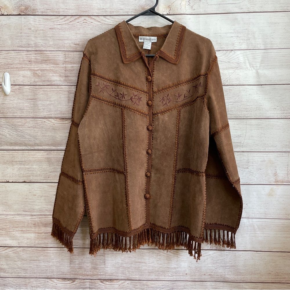 Dress Barn Brown Leather Jacket with Fringe